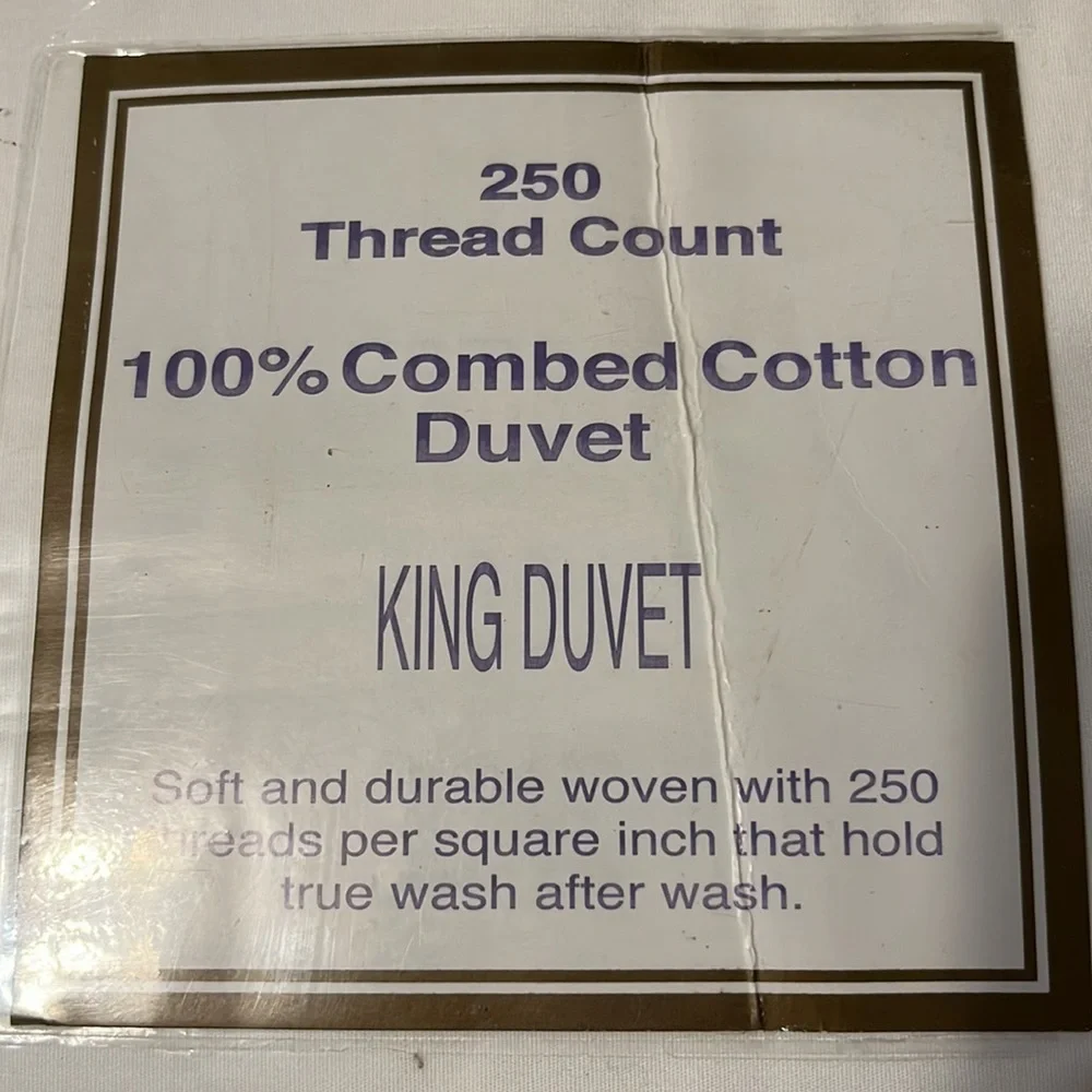 King duvet, off white,  250  thread count, new